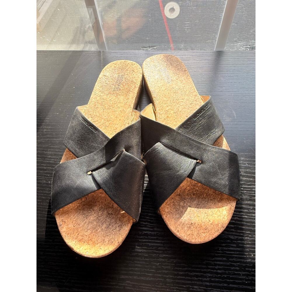 Michael Kors Black Leather Cork Slide Sandals Women’s Size 9M